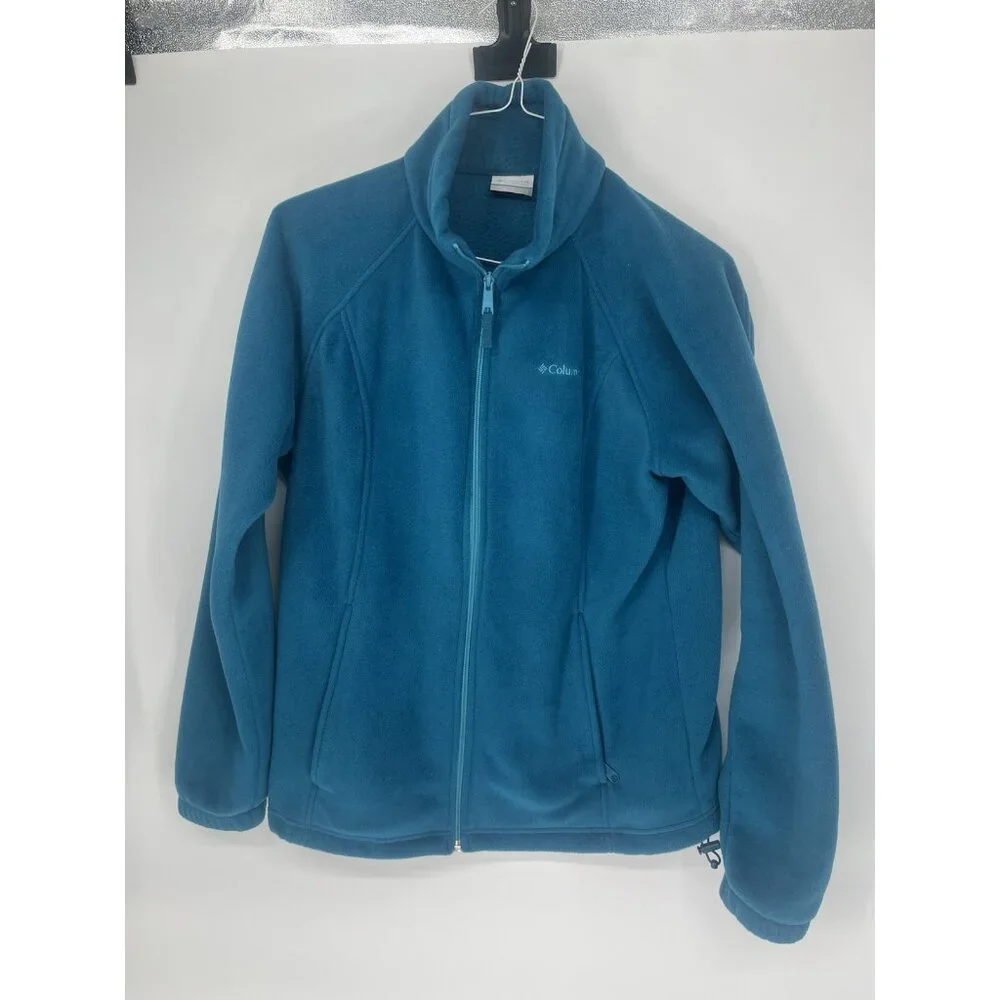 Columbia Large Full Zip Fleece Jacket Sweater Blue Green Teal‎
